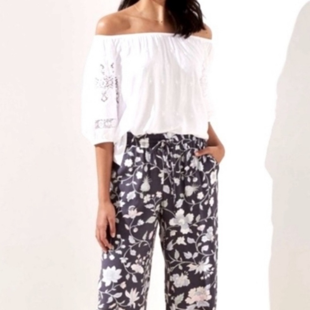 LOFT NWT White Lace Sleeve Off Shoulder Top XS